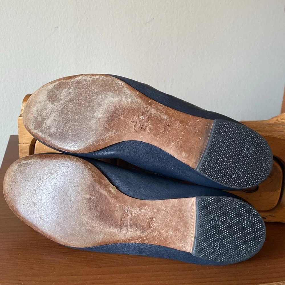 Chloe Scalloped Edge Navy Blue Flats - Picture 7 of 9